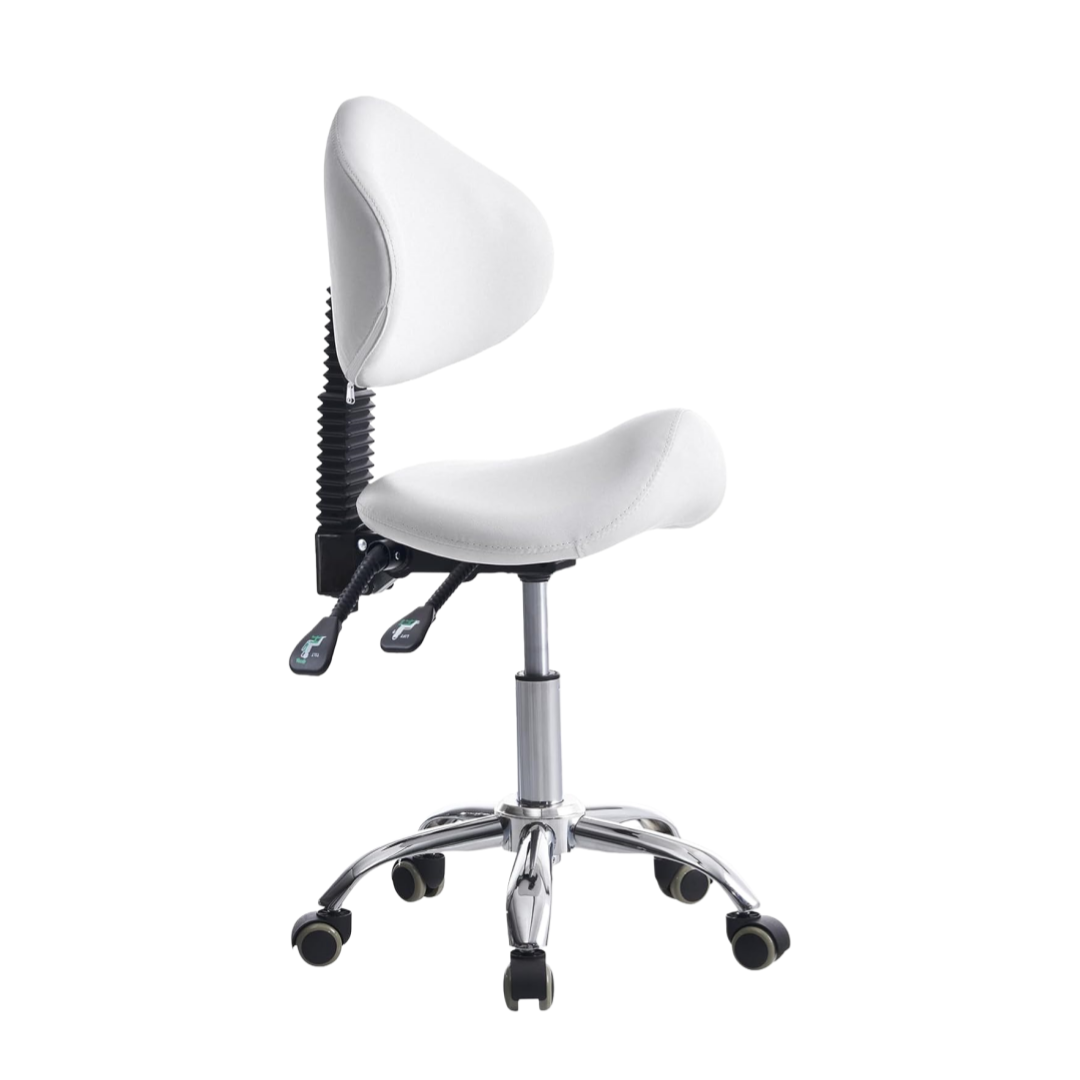 Office Tech Chair - เก้าอี้สตูลมีล้อพร้อมพนักพิง เก้าอี้สำหรับช่างเสริมสวย ช่างทำเล็บ ช่างสักคิ้ว ช่างต่อขนตา ช่างทำผม