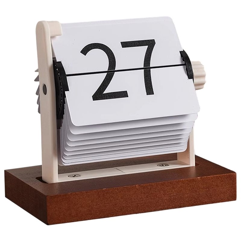 Tech For Office - ปฏิทินตั้งโต๊ะแบบพลิก ABUN-Vintage - ปฏิทินไม้แบบหมุนได้ตลอดกาล พร้อมกลไกการหมุน ตกแต่งบ้านและสำนักงานสไตล์นอร์ดิกมินิมอล