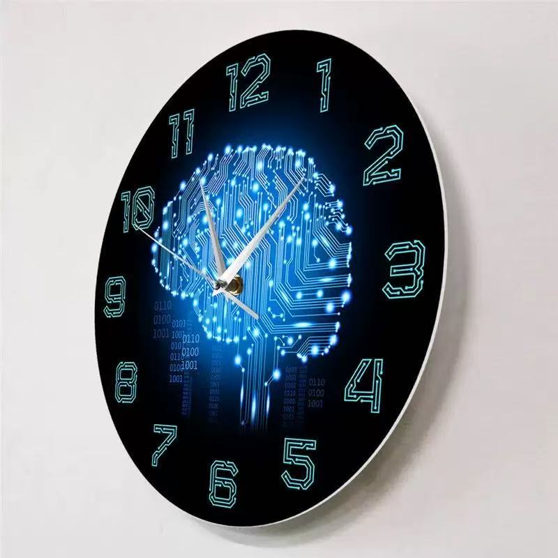 Tech Office Wall Decor - นาฬิกาแขวนผนัง Tech Brain แบบไบนารีโค้ด วงจร AI