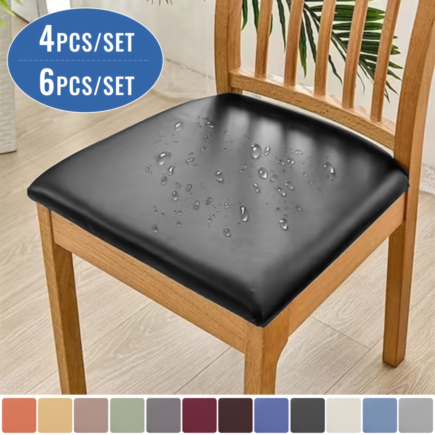 Office Tech Chair - ผ้าคลุมเก้าอี้แบบยืดหยุ่น 4/6 ชิ้น, ผ้าเทคโนโลยีหนังเทียม, สายรัดปรับได้สำหรับเก้าอี้รับประทานอาหารที่บ้าน โรงแรม,