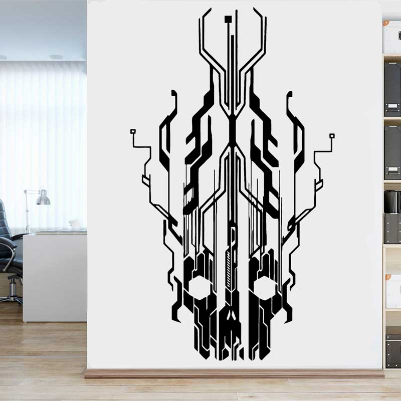 ชิปวงจร Tech Skull ไวนิลสติ๊กเ - Tech Office Wall Decor บทวิจารณ์และราคา